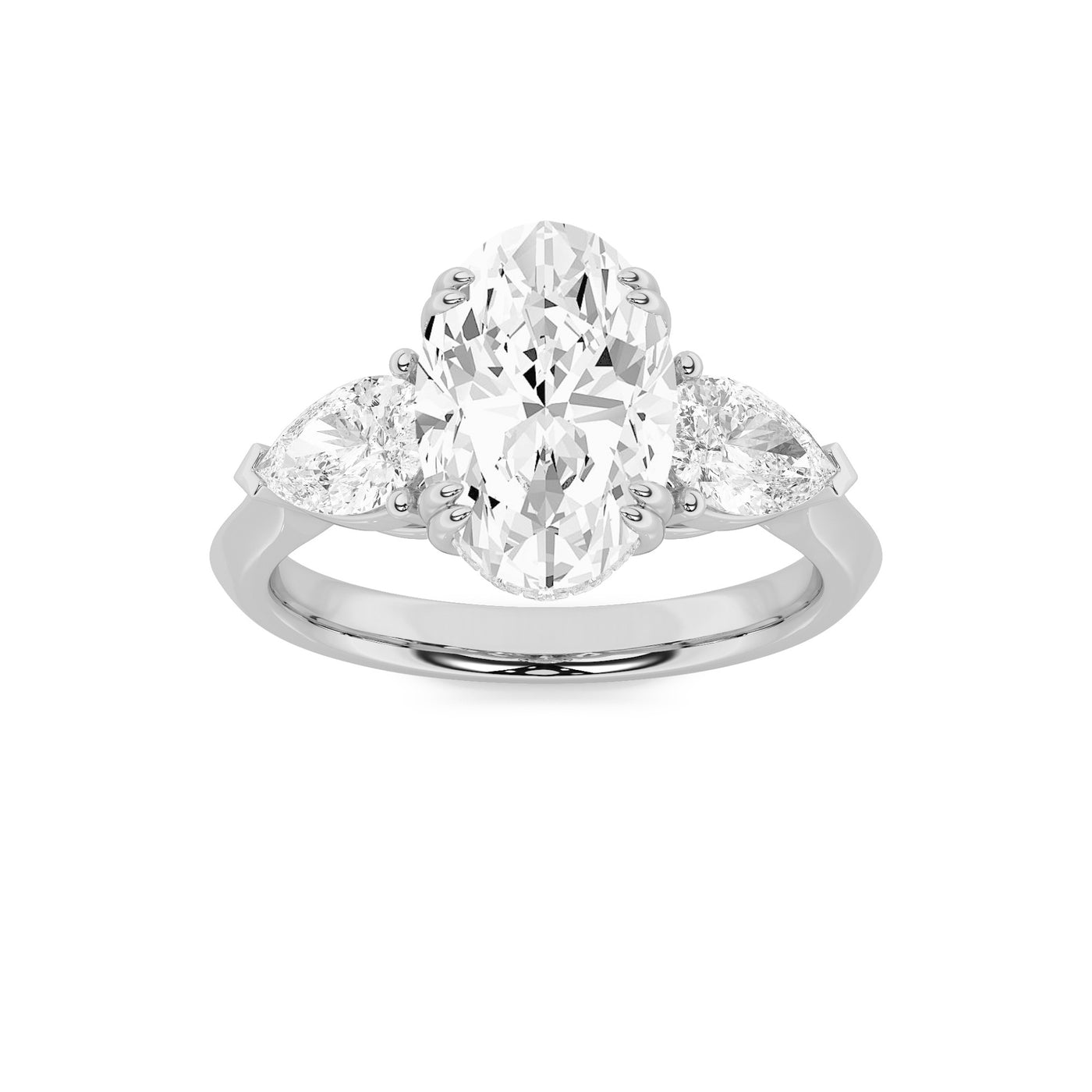 14KW 3ct F+VS+ Lab Diamond Oval Three-Stone Engagement Ring