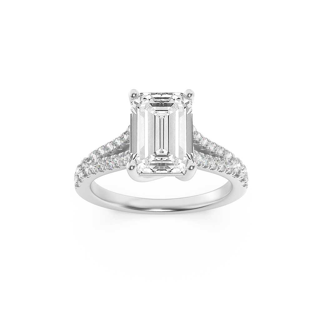 14KW 2ct Lab Diamond Emerald Split Shank Ring