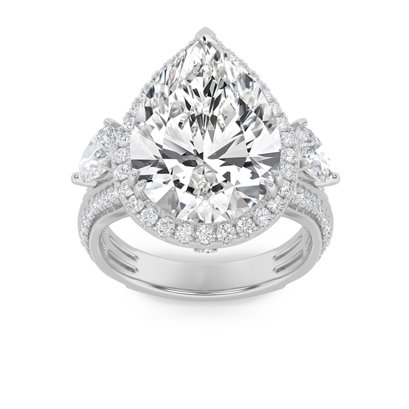 14KW 6.8ct Pear Lab Diamond Halo Engagement Ring