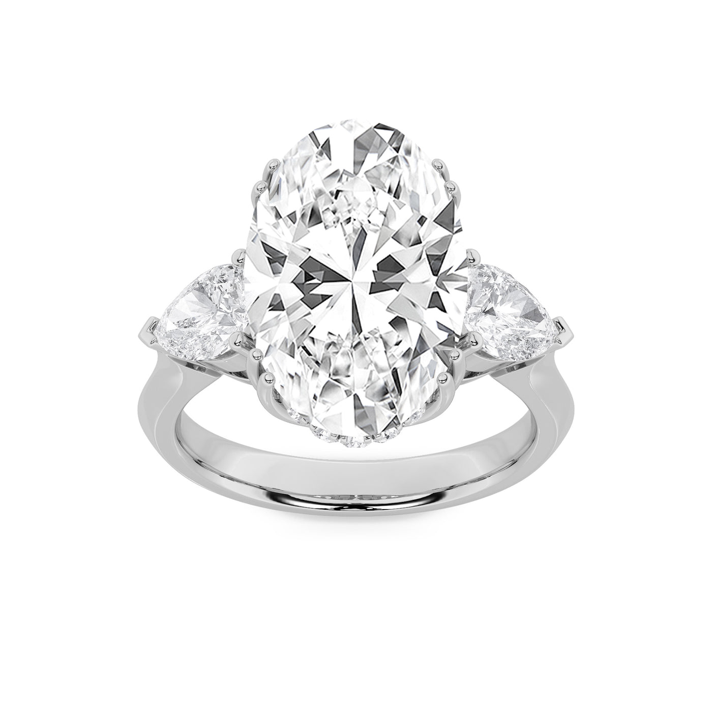 14KW 6.5ct Lab Diamond Oval Three-Stone Engagement Ring
