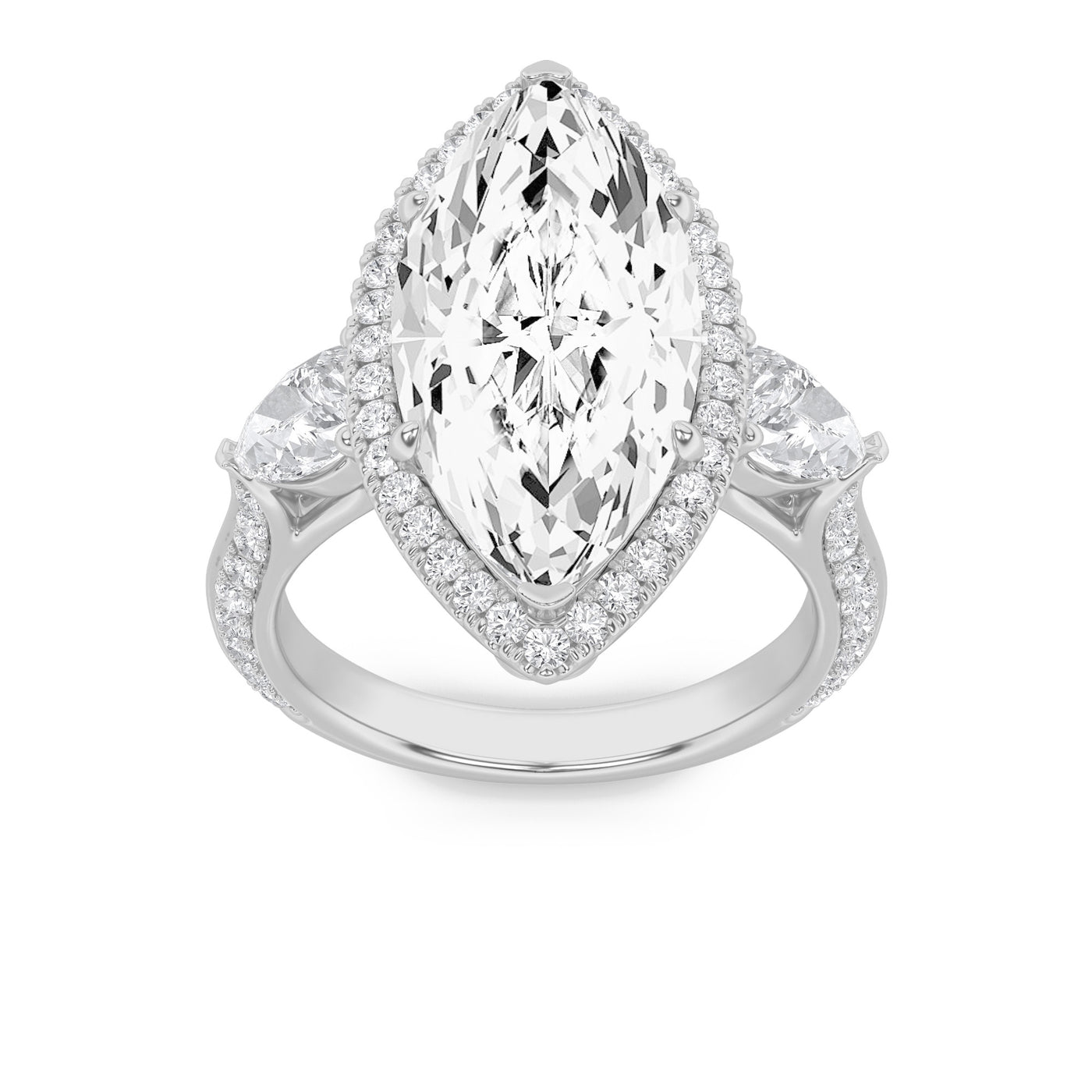 14KW 6.6ctw Marquise Lab Diamond Three-Stone Ring