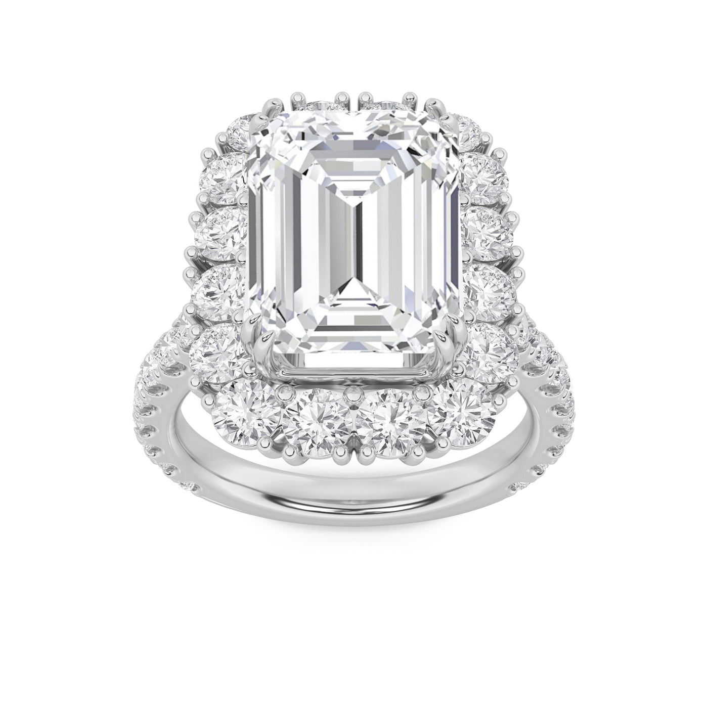 14KW 7.3ct Lab Diamond Emerald Halo Engagement Ring