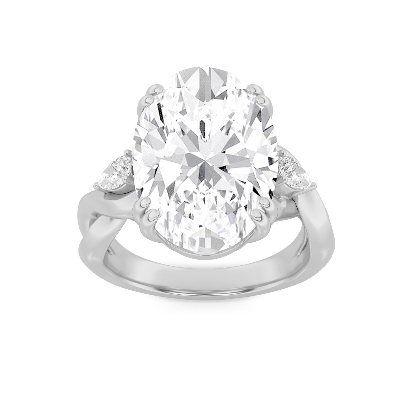 14K WY 6.2ct Oval Lab Diamond Three-Stone Engagement Ring