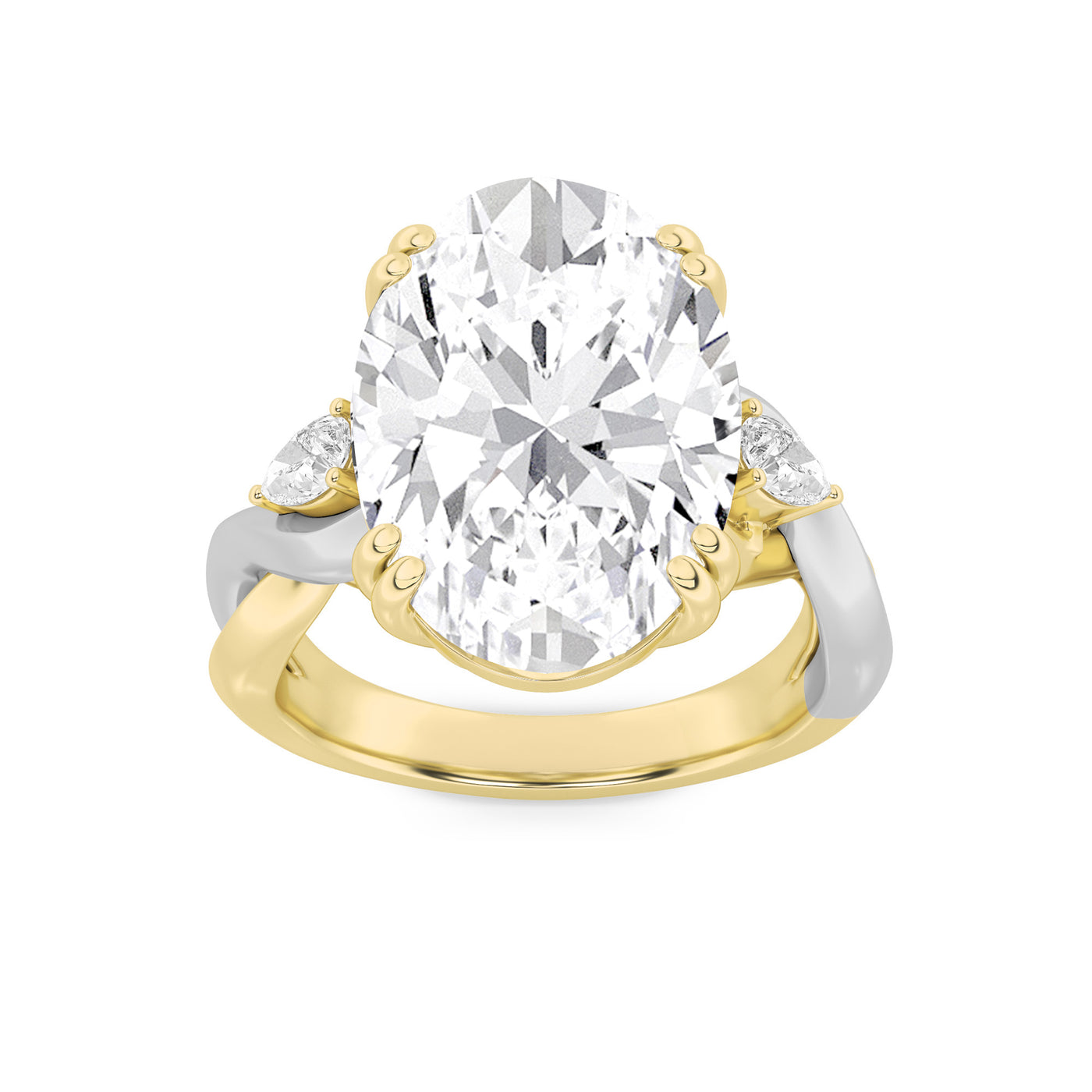 14K WY 6.2ct Lab Diamond Oval Three-Stone Engagement Ring