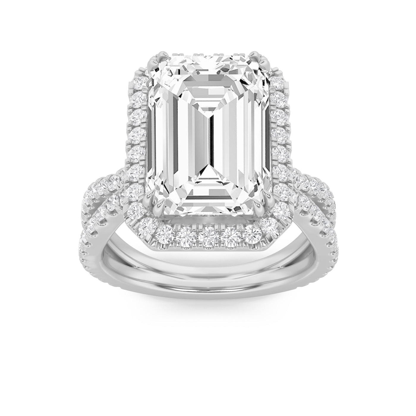 14KW 8.1ct Lab Diamond Emerald Halo Engagement Ring