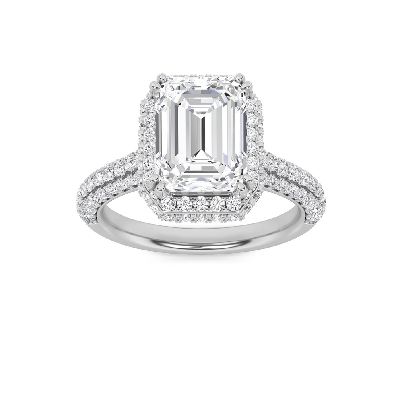 14KW 3ct Lab Diamond Emerald Halo Engagement Ring