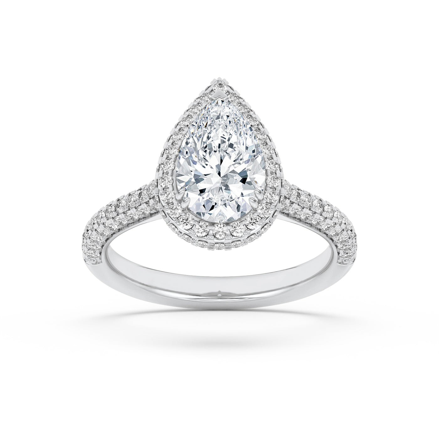 14KW 3ct Pear Lab Diamond Halo Engagement Ring