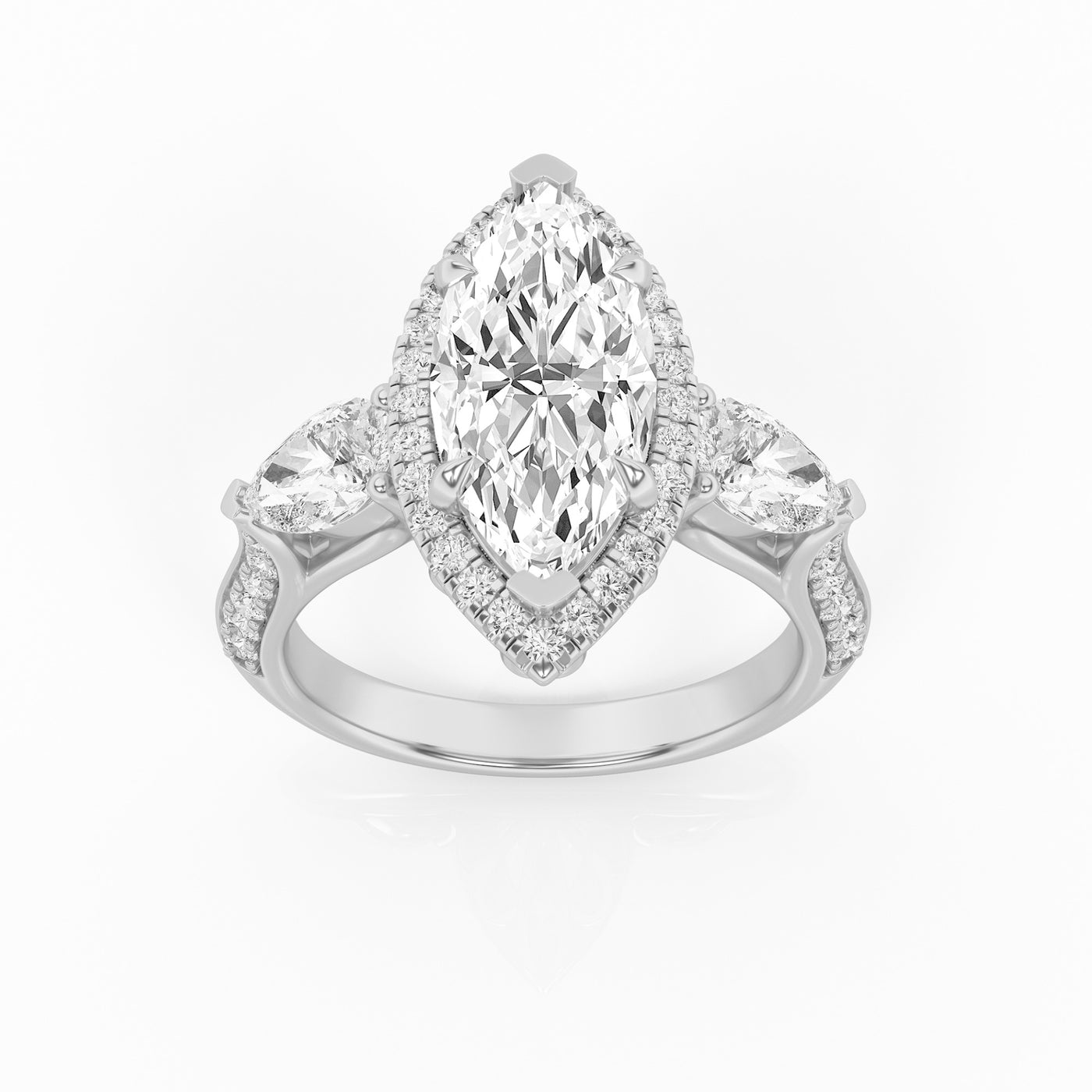 14KW 3ct Lab Diamond Marquise Halo Engagement Ring