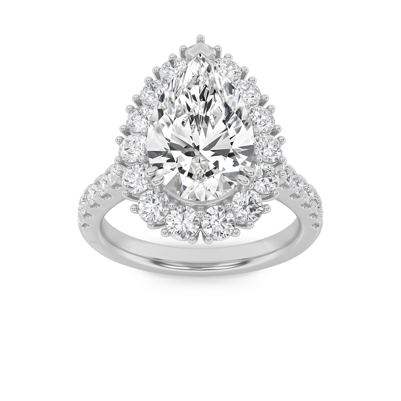 14KW 4.2ct Pear Lab Diamond Halo Engagement Ring