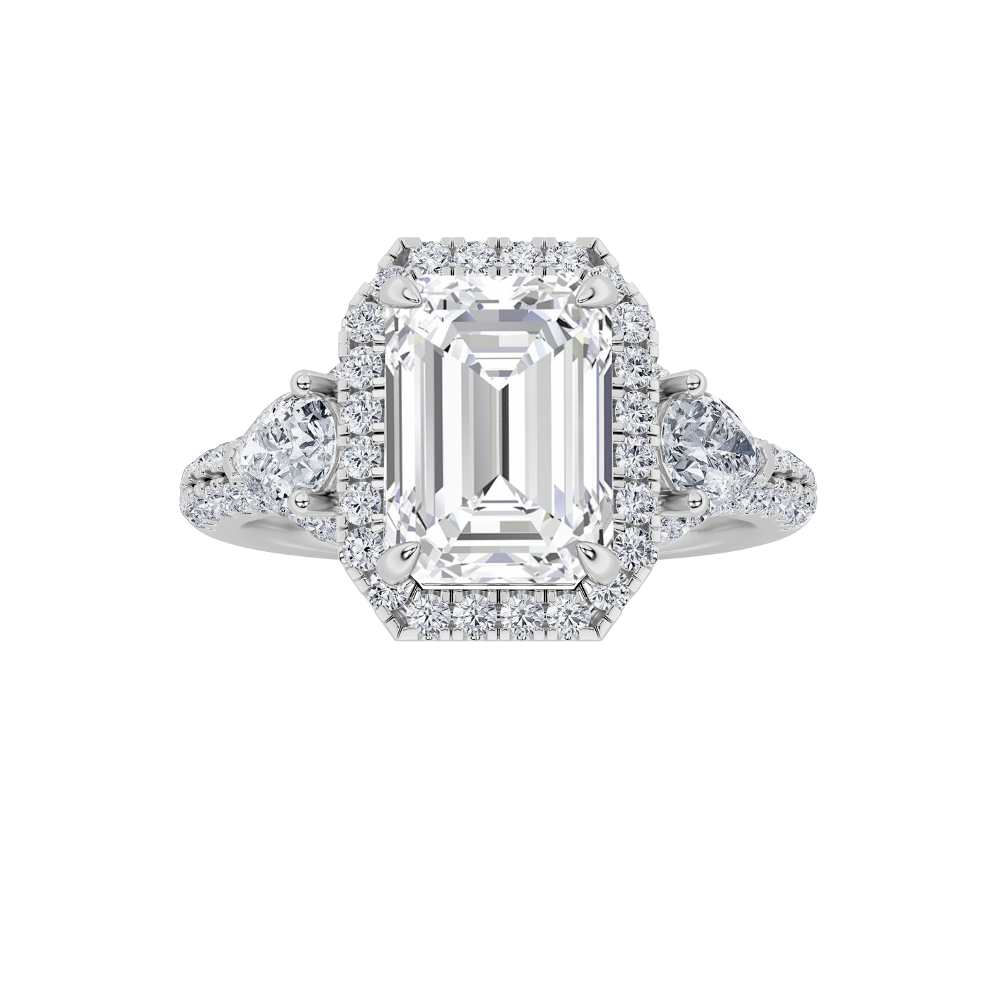 14KW 4.2ct Lab Diamond Emerald Halo Engagement Ring
