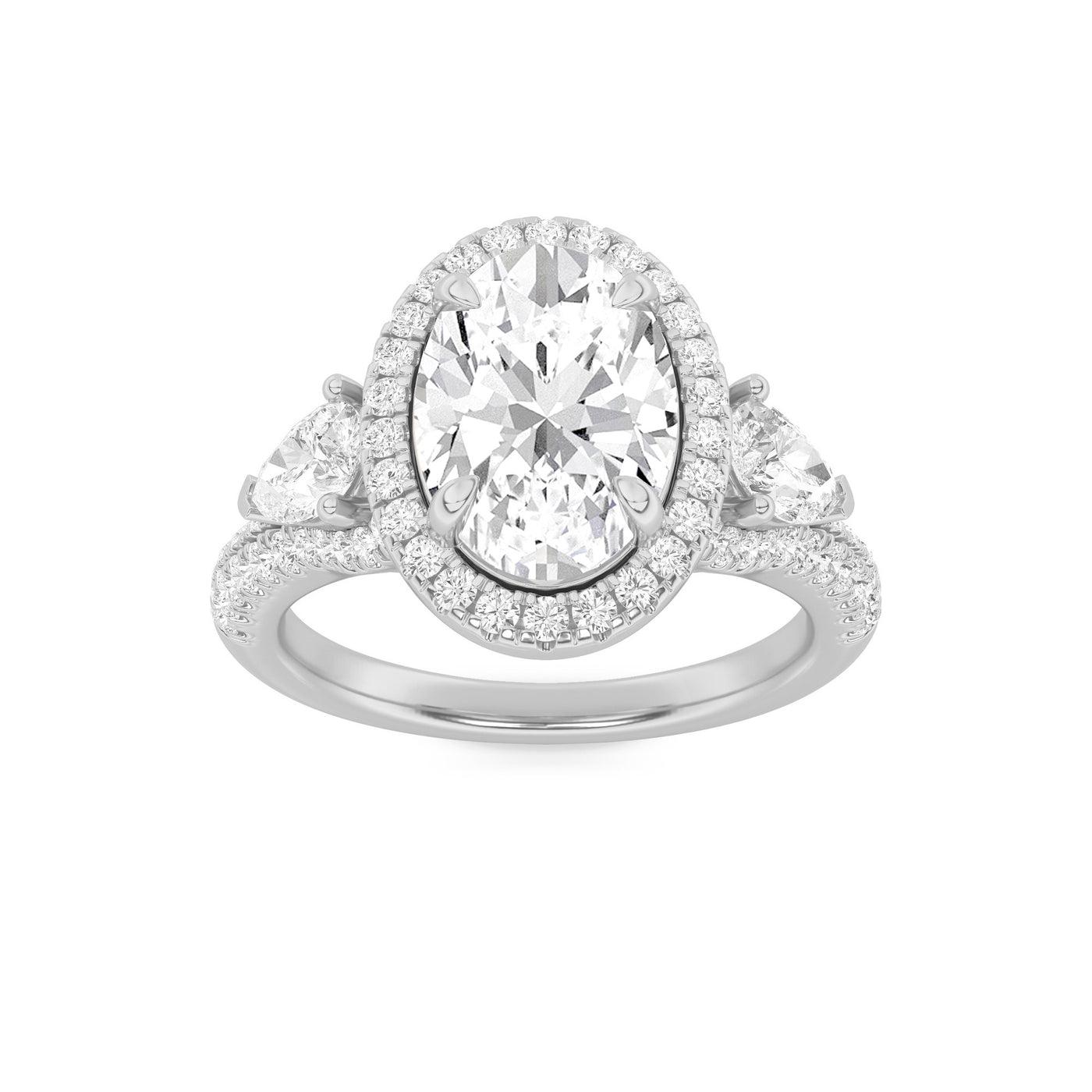 14KW 3ct Lab Diamond Oval Three-Stone Engagement Ring