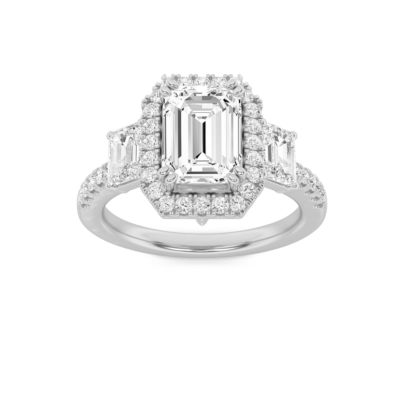 14KW 3ct Lab Diamond Emerald Three-Stone Engagement Ring