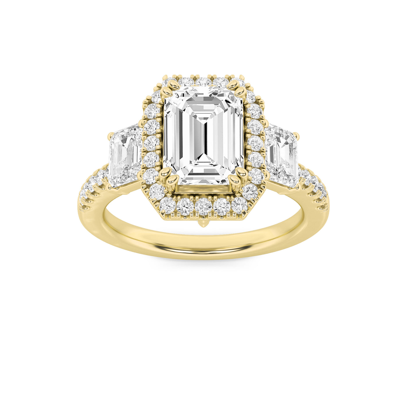 14K Yellow Gold 3ctw Lab Diamond Three-Stone Engagement Ring