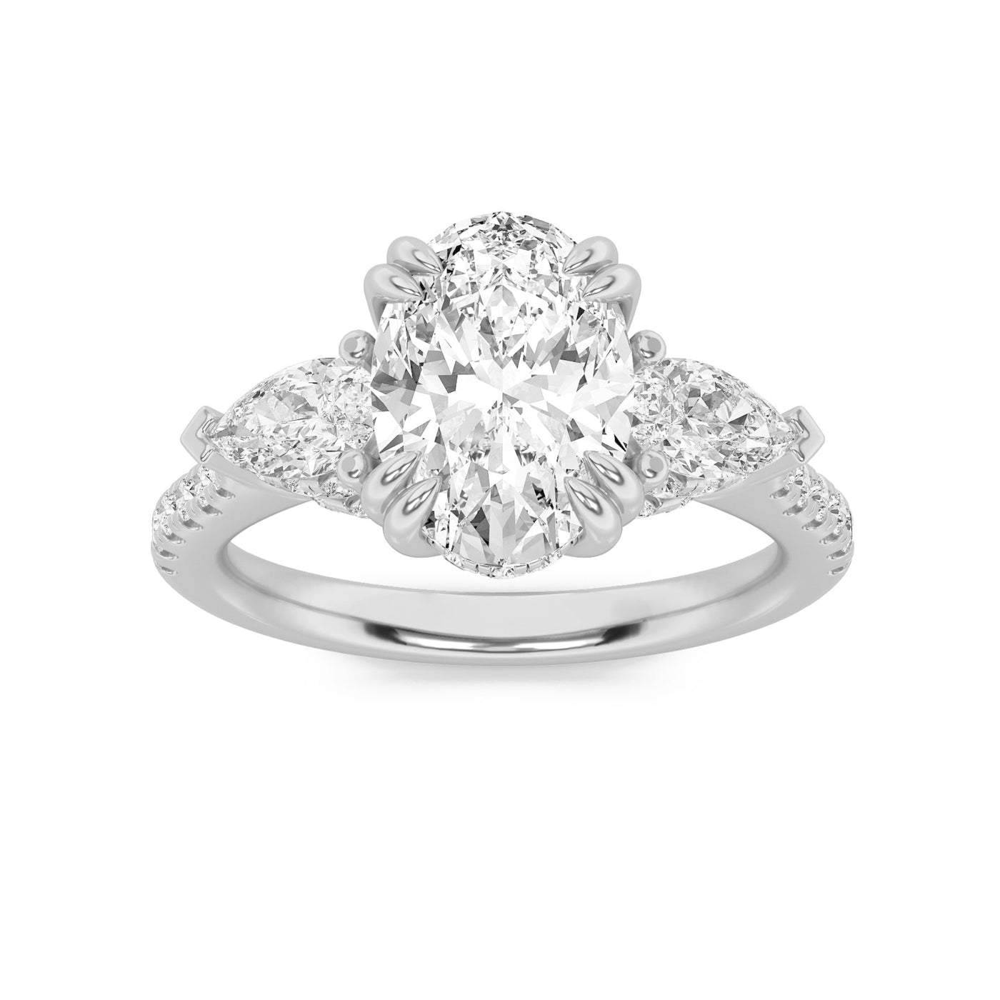 14KW 3ct Lab Diamond Oval Three-Stone Engagement Ring