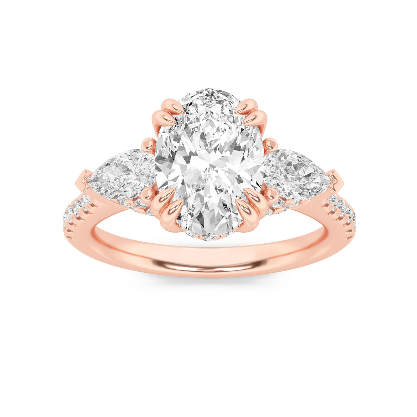 14KR 2.9ct Lab Diamond Oval Three-Stone Engagement Ring