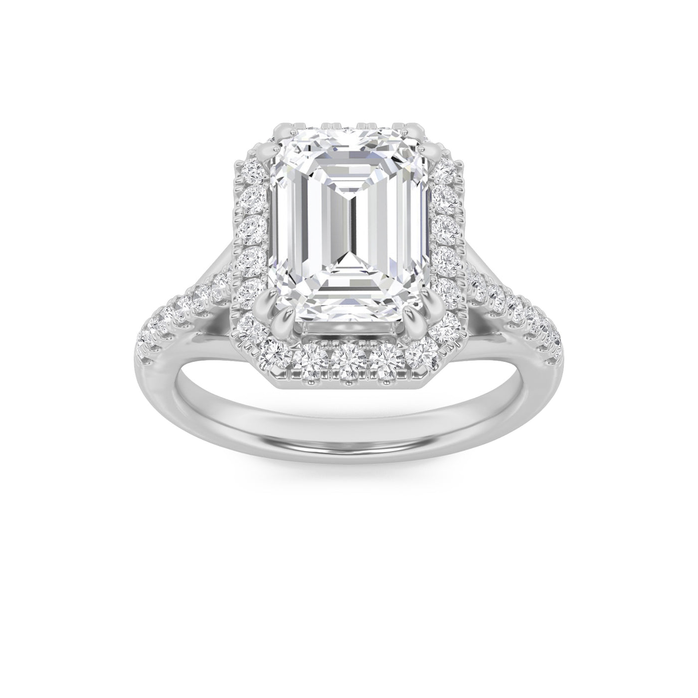 14KW 3.1ct Lab Diamond Emerald Halo Engagement Ring