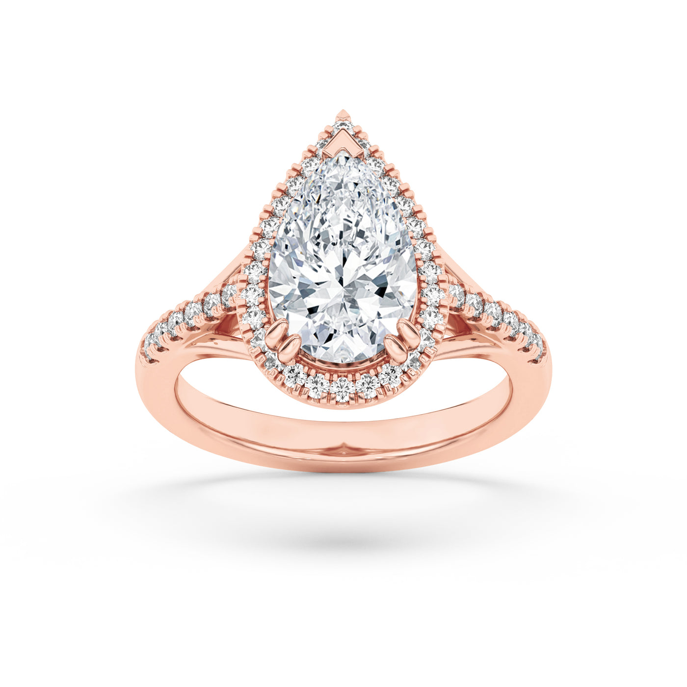 14K Rose Gold 3.1ct Lab Diamond Pear Halo Engagement Ring
