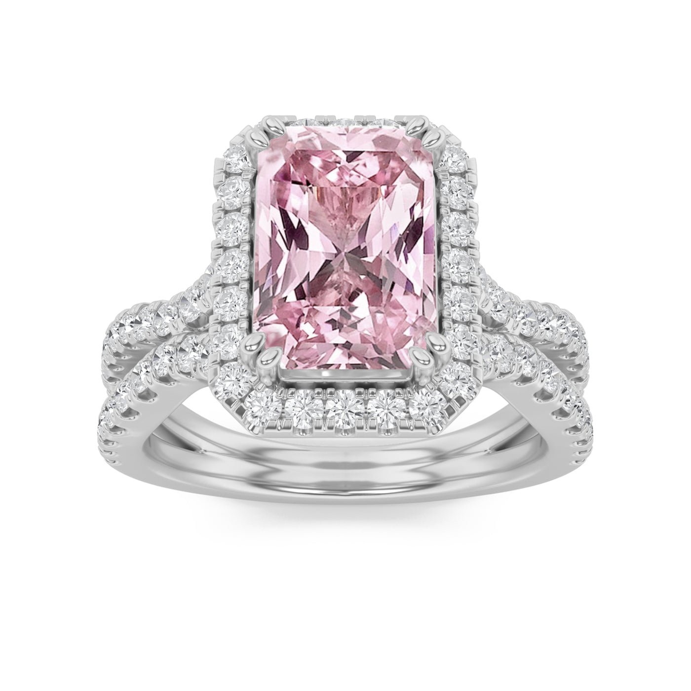 14K White Gold 4ctw Lab Diamond Halo Engagement Ring