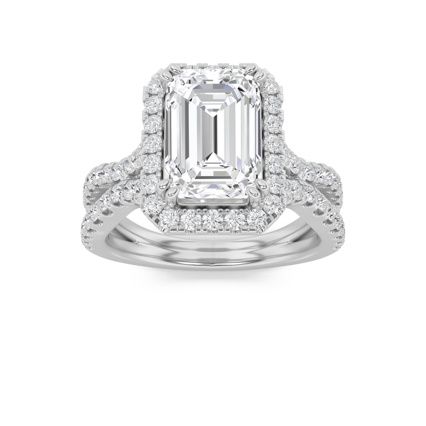 14KW 4ct Lab Diamond Emerald Halo Engagement Ring