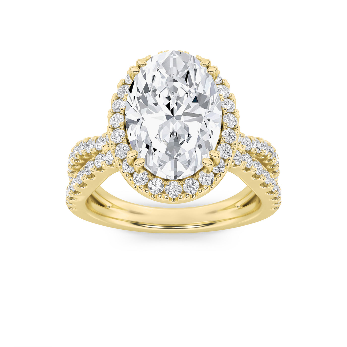 14KY 4ct Oval Lab Diamond Halo Engagement Ring