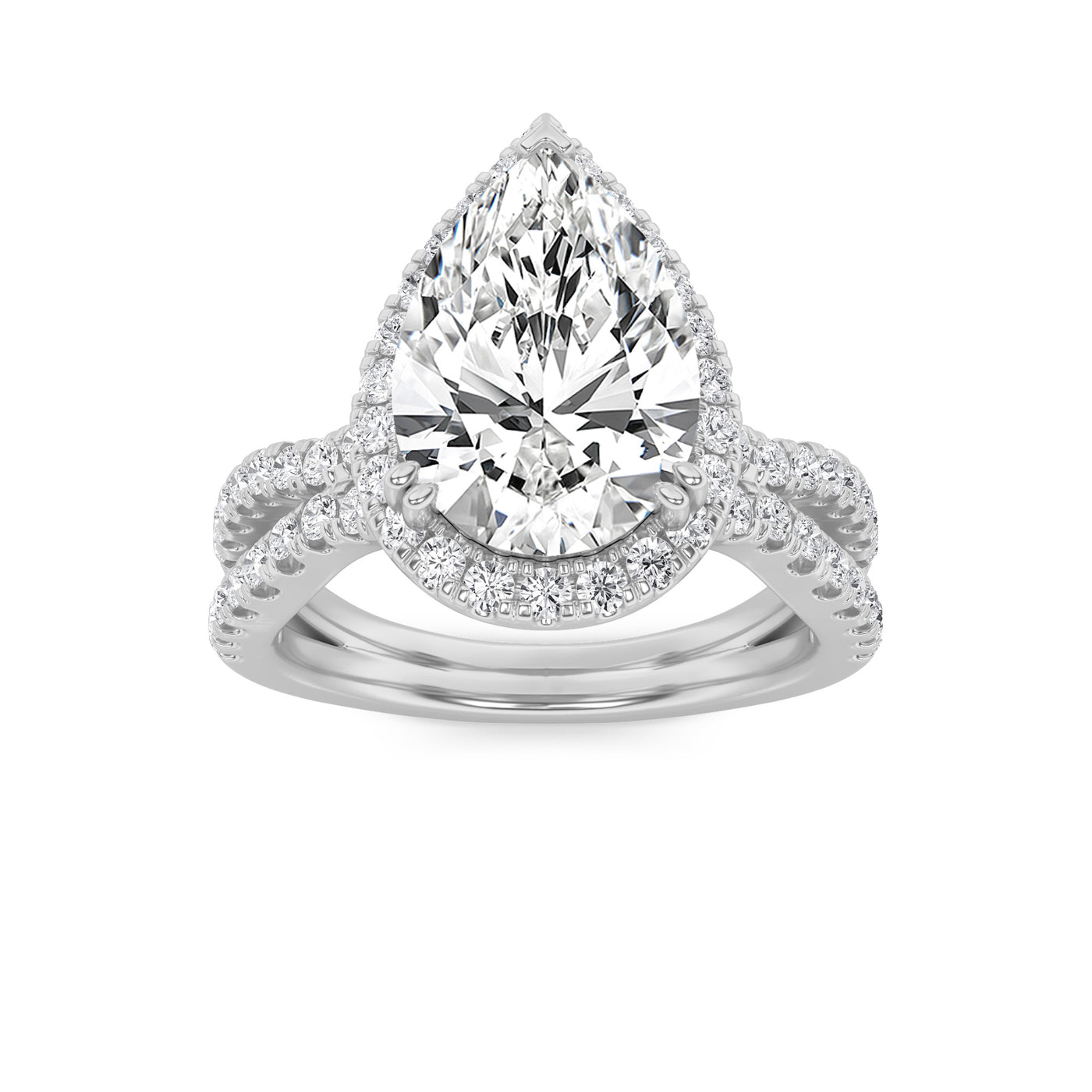 14K White Gold 4ct Lab Diamond Pear Halo Engagement Ring