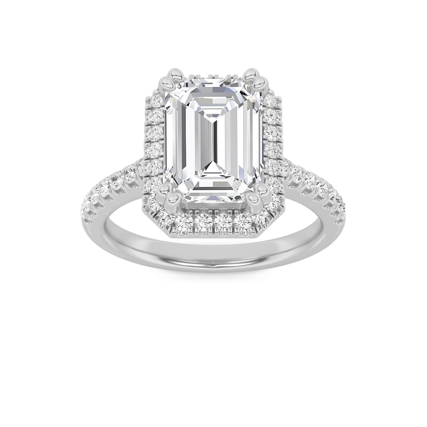 14KW 2.5ct Lab Diamond Emerald Halo Engagement Ring