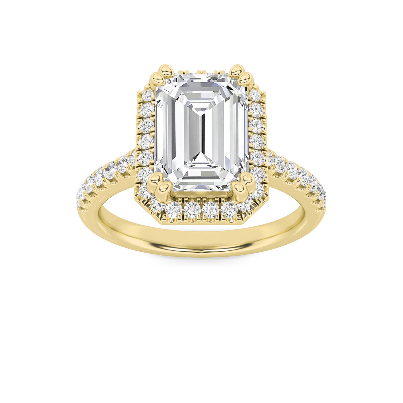 14KY 3ct Lab Diamond Emerald Halo Engagement Ring