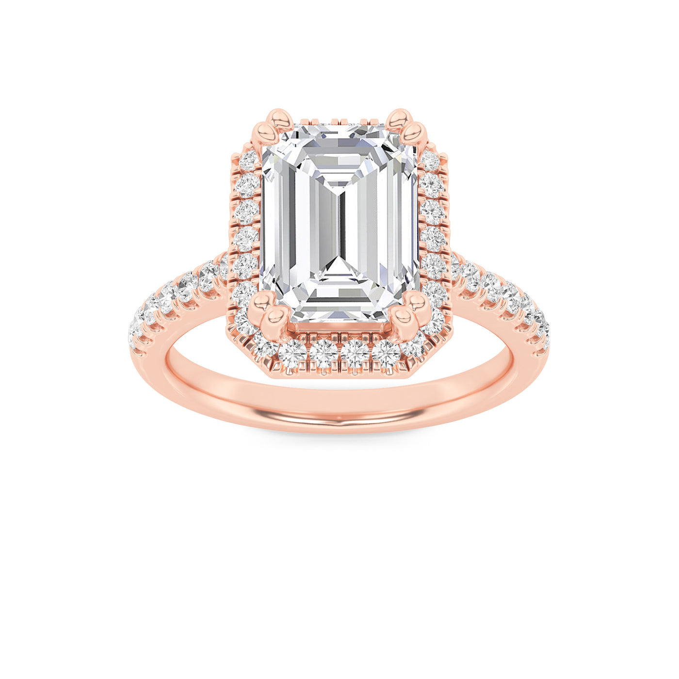 14KR 3ct Lab Diamond Emerald Halo Engagement Ring