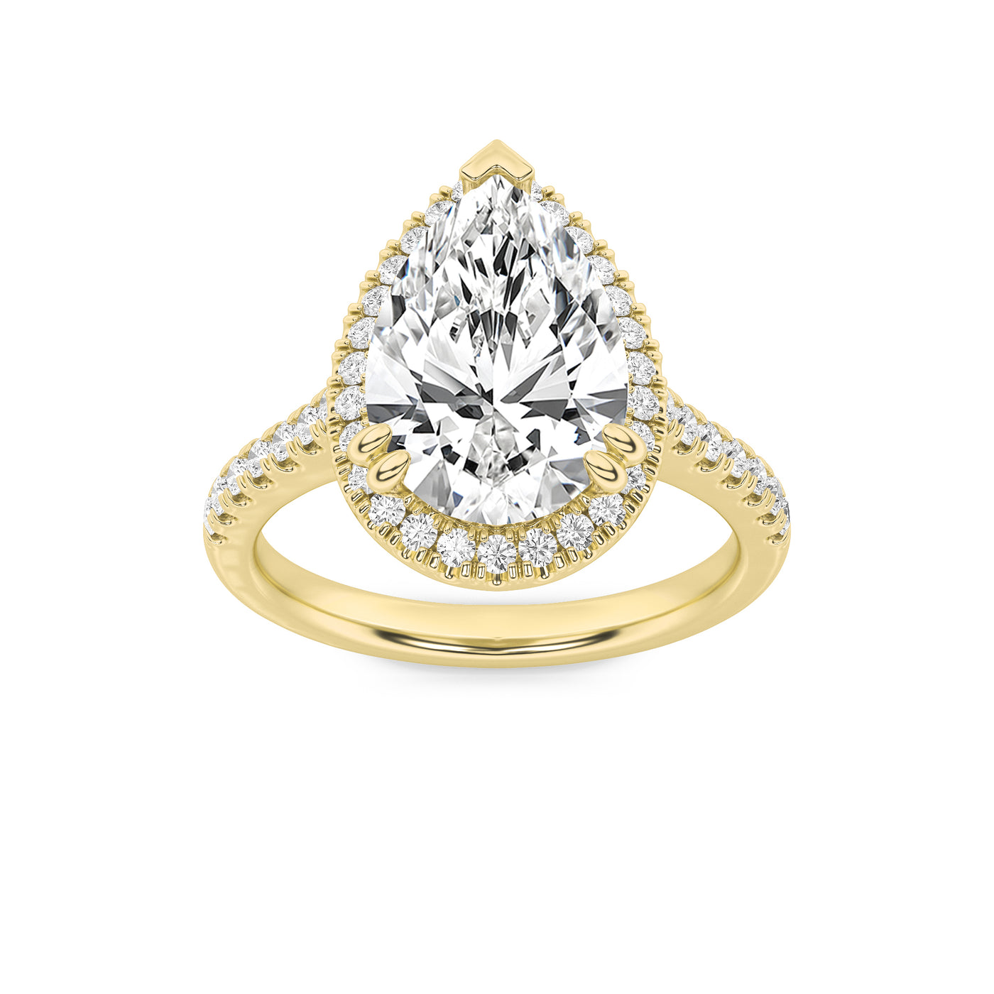 14K Yellow Gold 3ct Lab Diamond Halo Engagement Ring