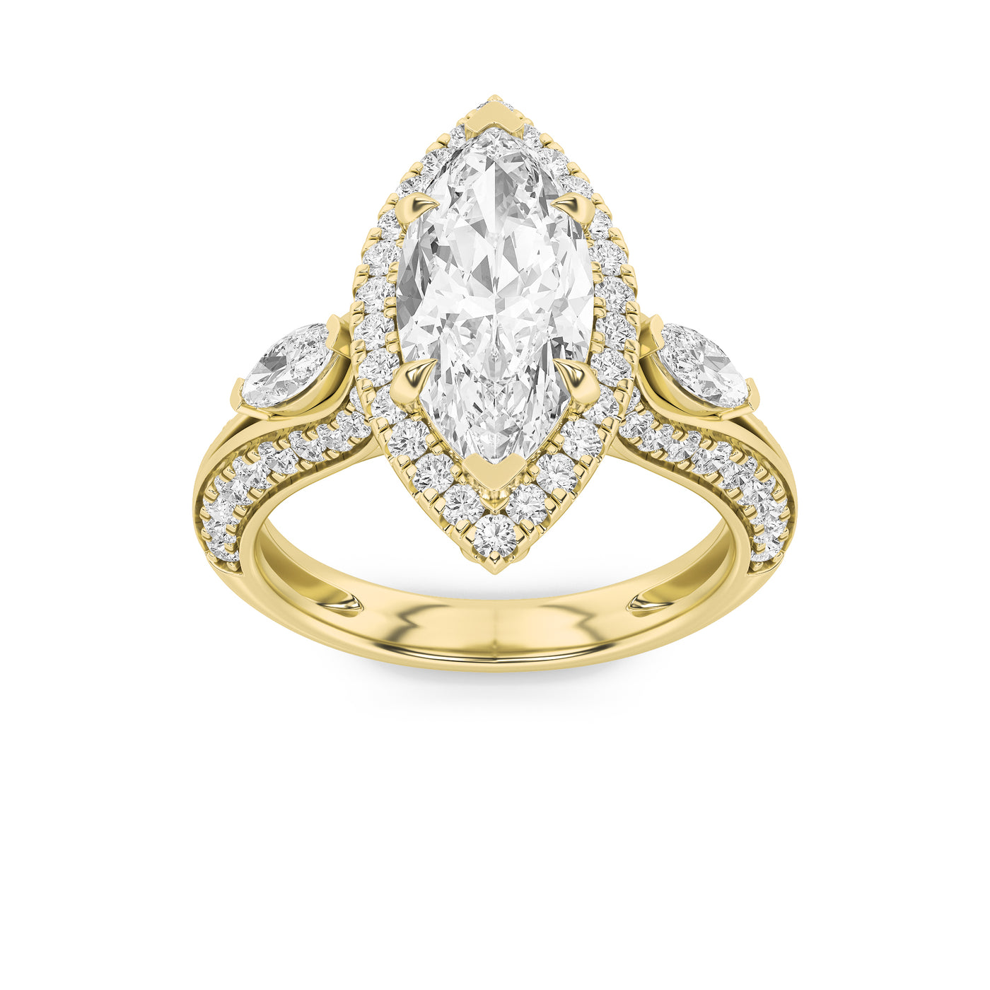 14KY 3ct Lab Diamond Marquise Halo Engagement Ring