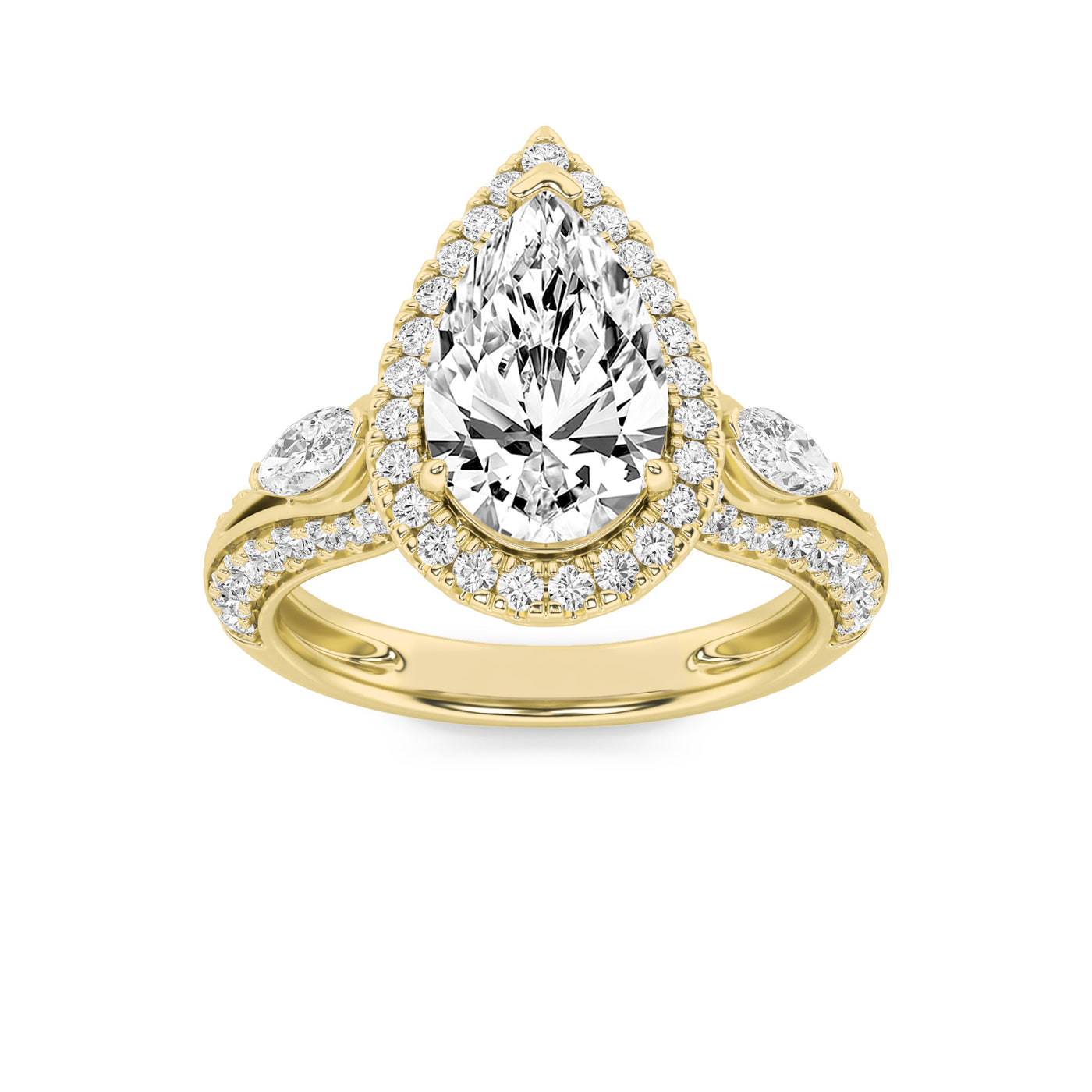 14KY 2.9ct Lab Diamond Pear Halo Engagement Ring
