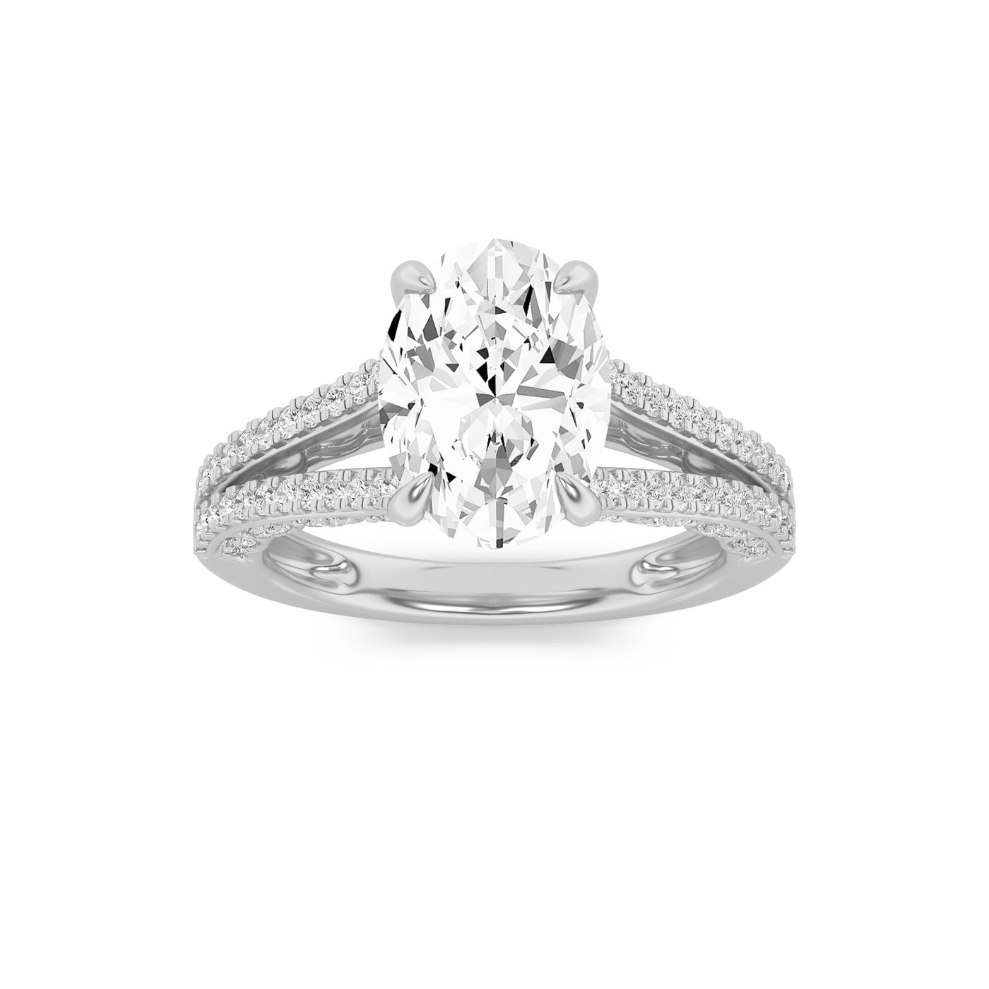 14KW 2ct Lab Oval Diamond Split Shank Ring