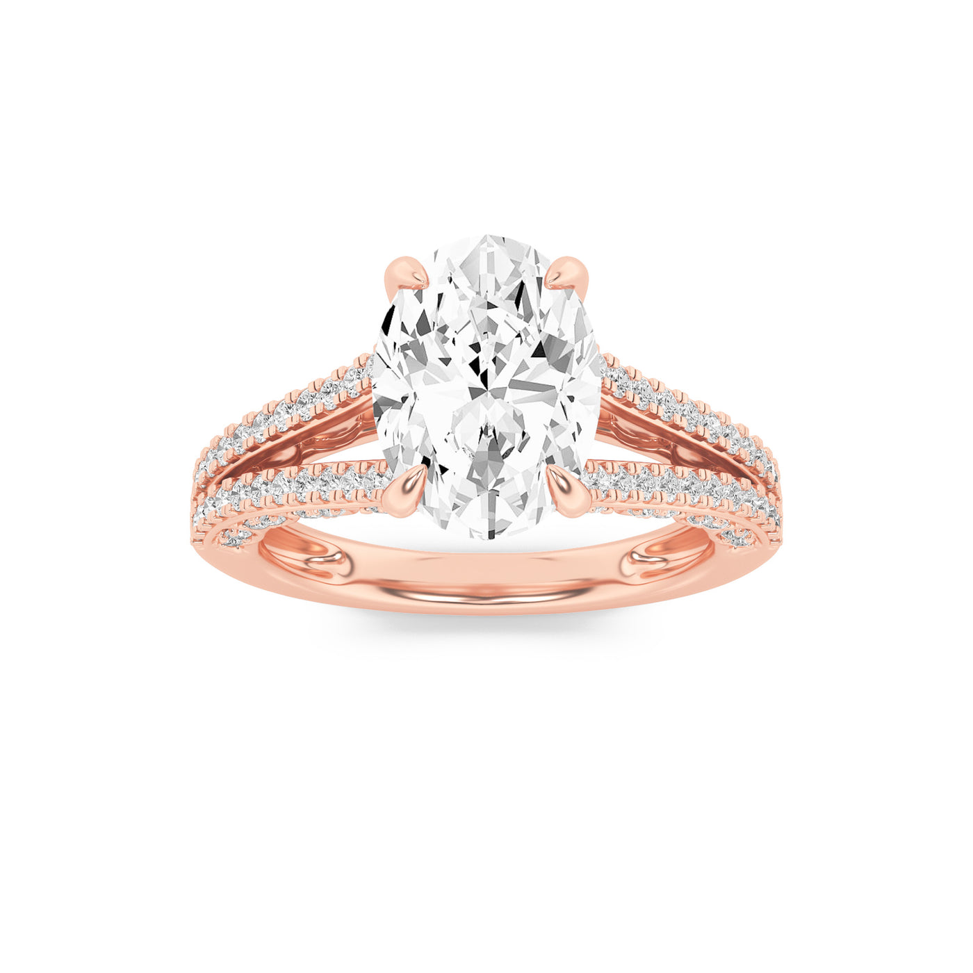 14K Rose Gold 2ct Lab Diamond Oval Split Shank Ring