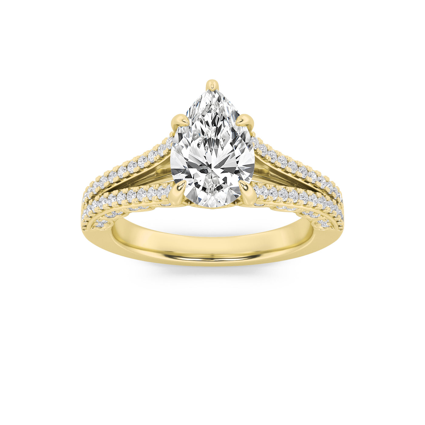 14KY 2.1ct Lab Pear Diamond Split Shank Engagement Ring