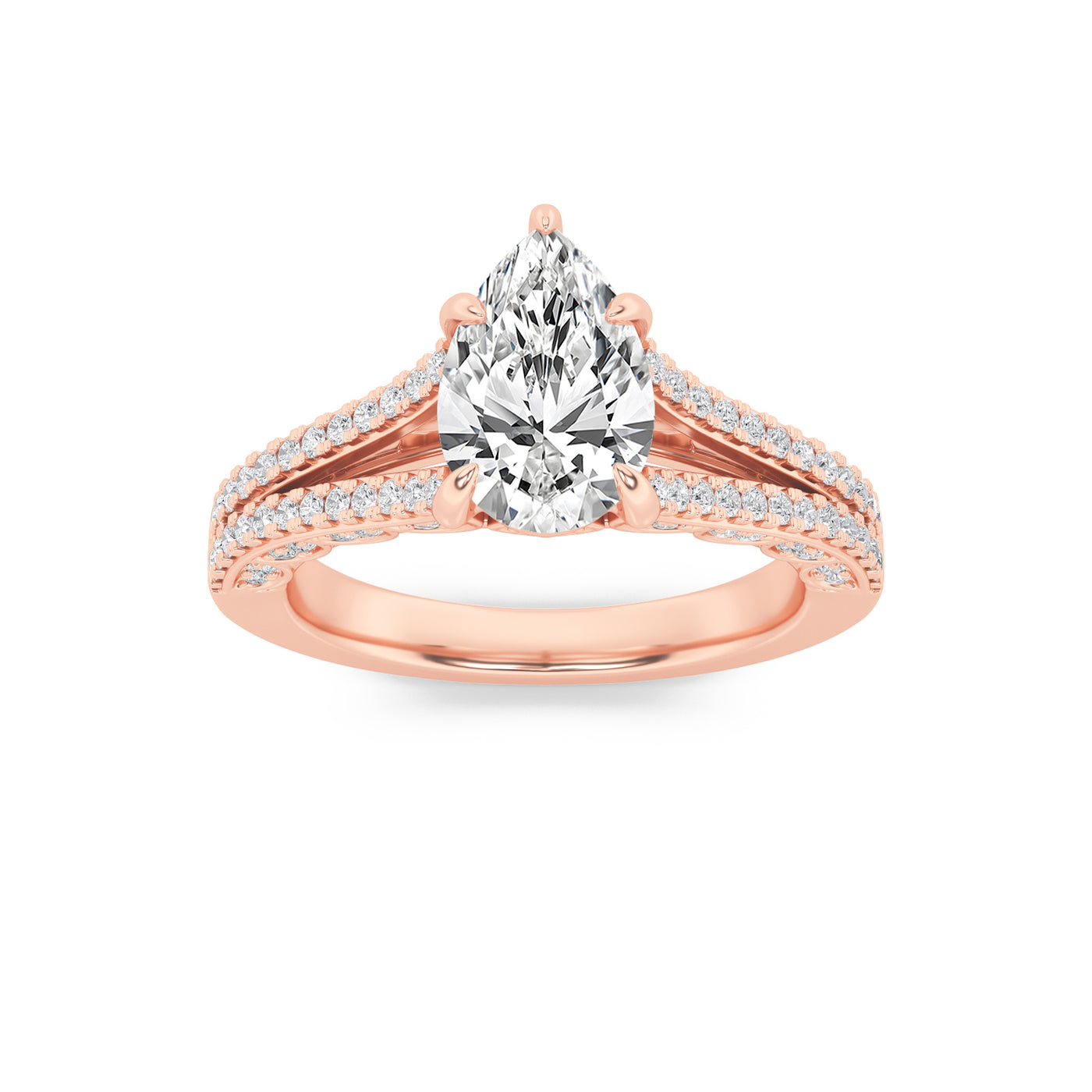 14K Rose Gold 2ct Lab Diamond Split Shank Engagement Ring