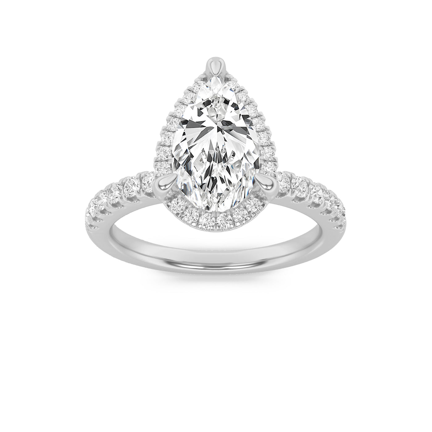 14KW 2ct Lab Diamond Pear Halo Engagement Ring