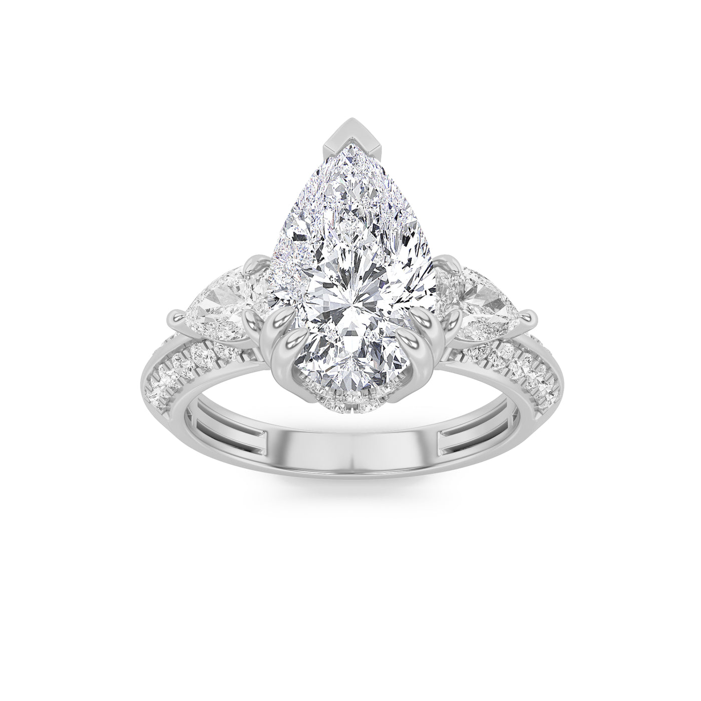14KW 3.5ct Pear Lab Diamond Three-Stone Engagement Ring
