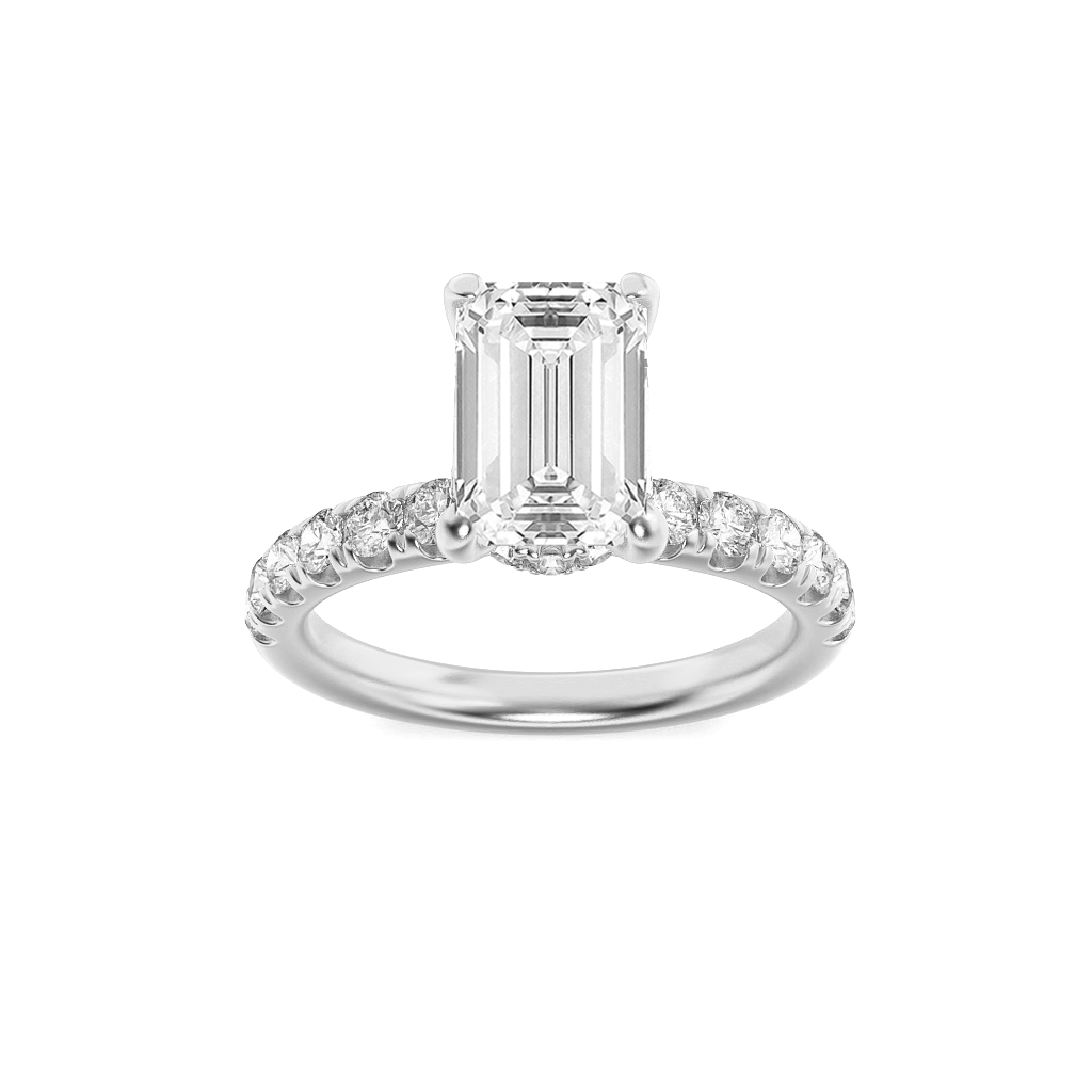 14KW 2ct Lab Diamond Emerald with Side Stones Engagement Ring