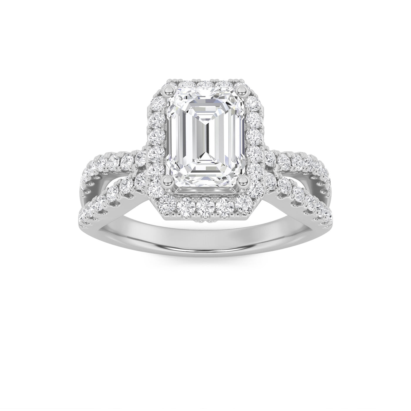 14KW 2ct Lab Diamond Emerald Halo Engagement Ring
