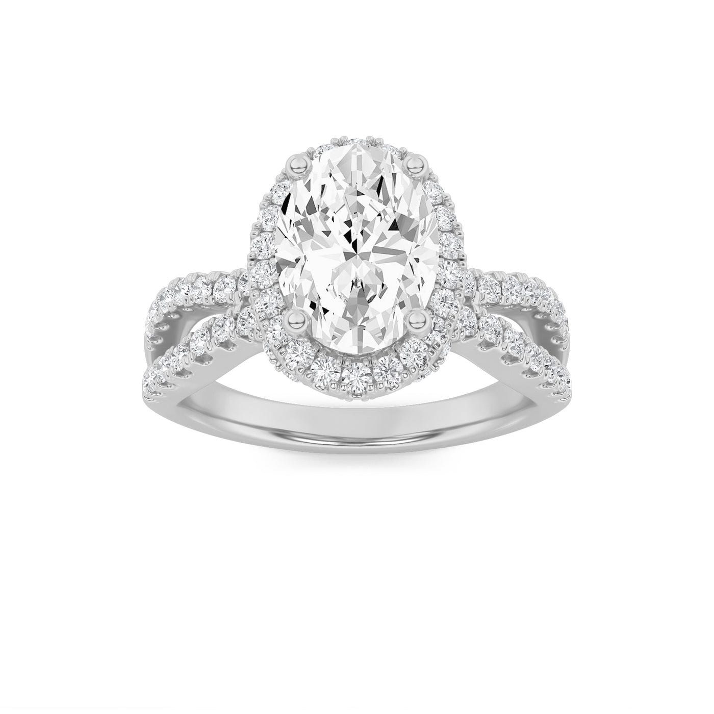 14KW 2ct Lab Diamond Oval Halo Engagement Ring