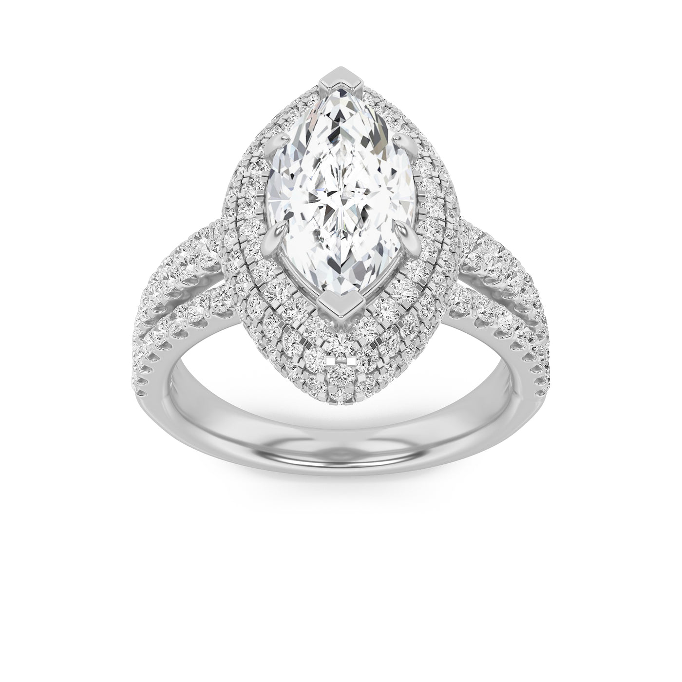 14KW 3ct Lab Diamond Marquise Halo Engagement Ring