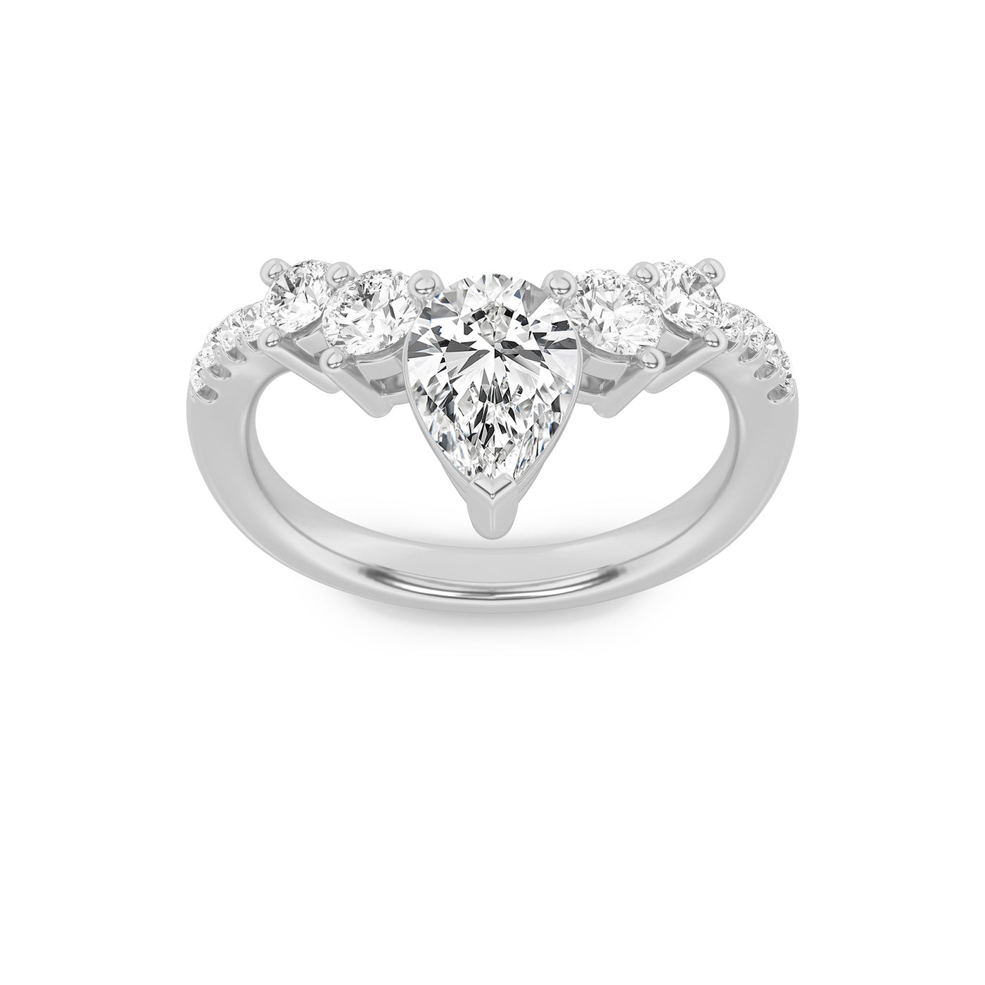 14KW 1.5ct Lab Pear Diamond Cluster Engagement Ring