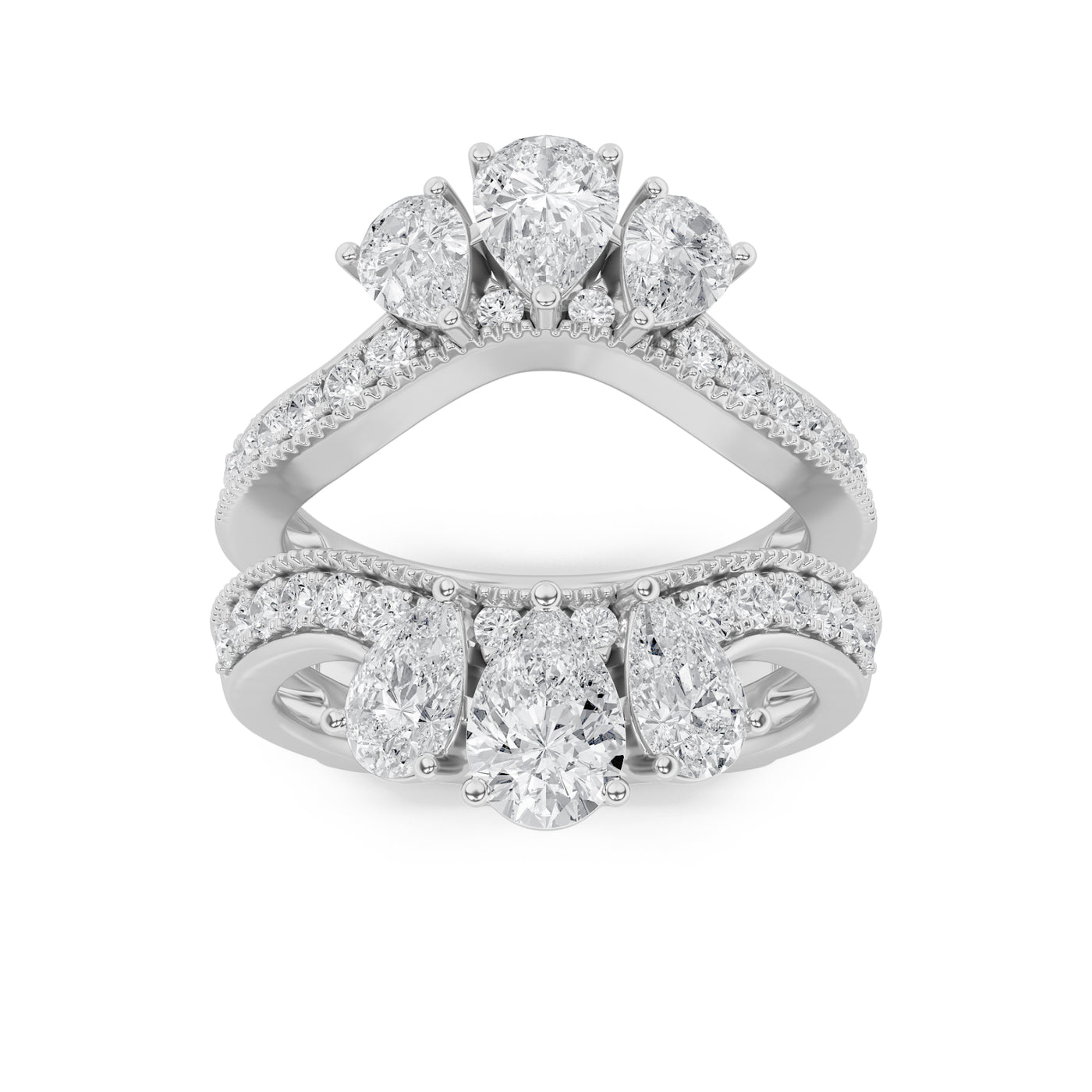 14KW 2.18ct Pear Lab Diamond Three-Stone Engagement Ring