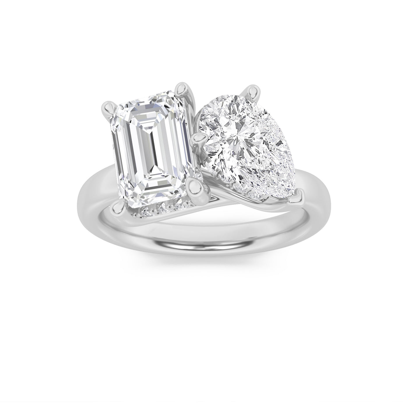 14KW 3.1ct Lab Diamond Emerald Pear Two-Stone Ring
