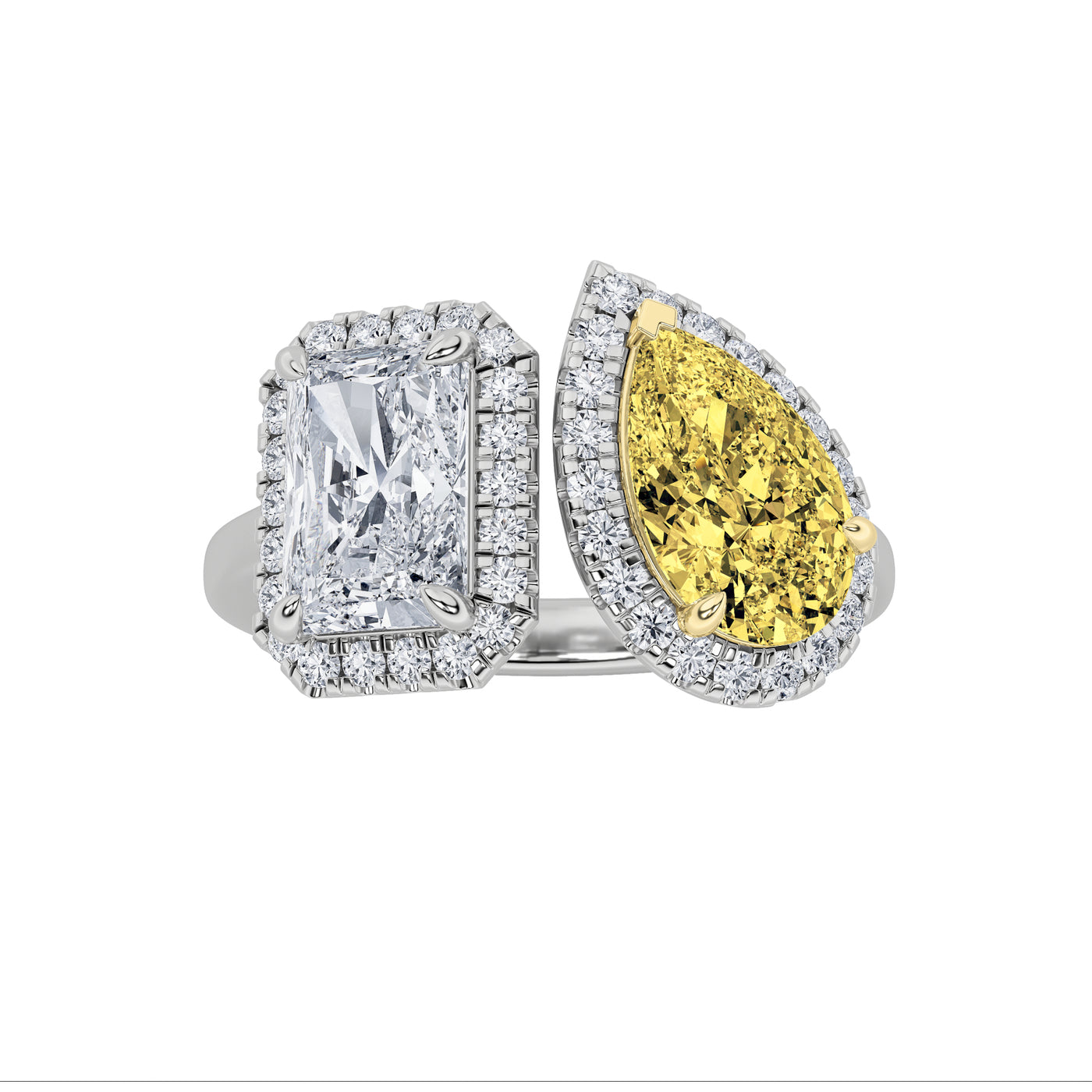 14KW 3ct Lab Diamond Pear Radiant Halo Ring