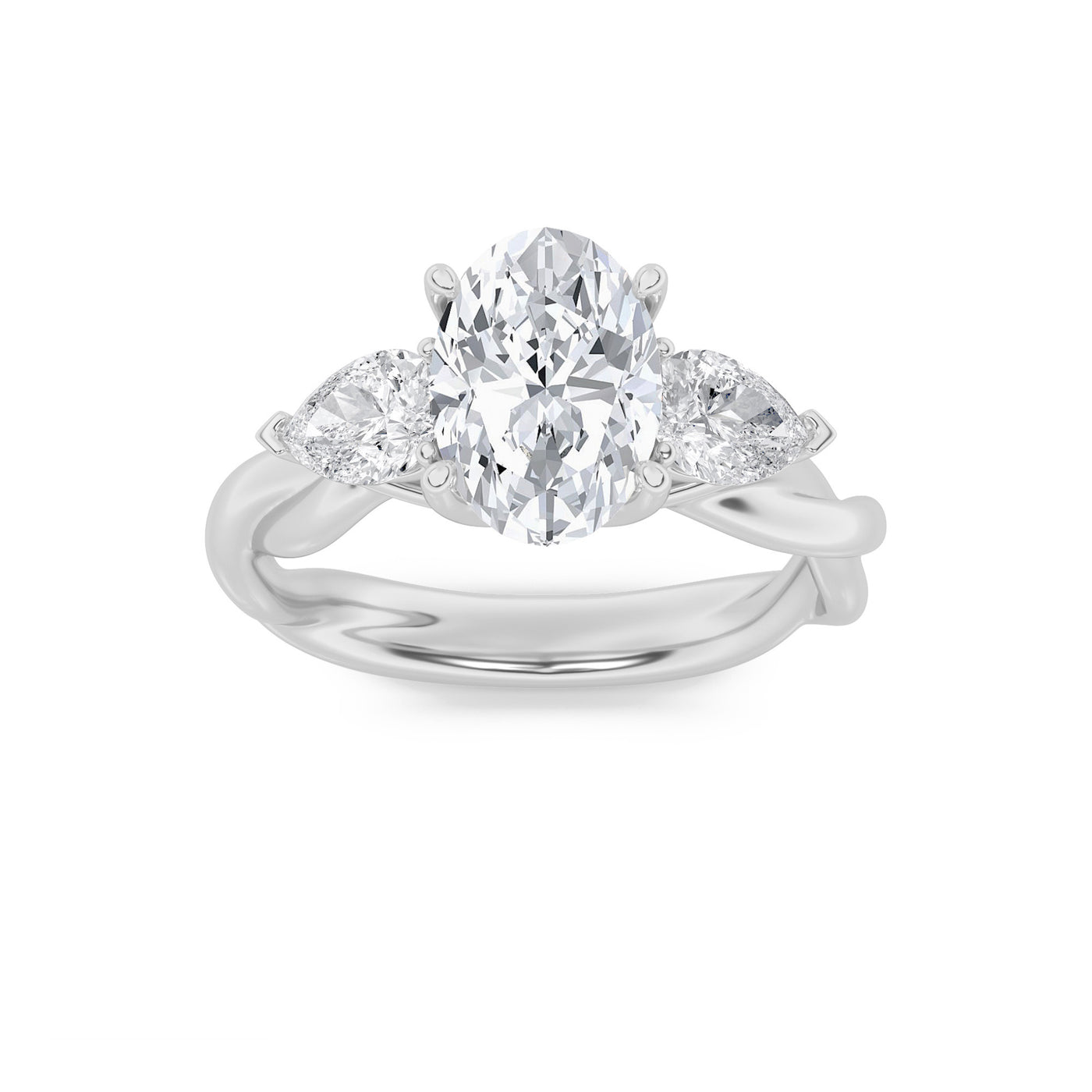 14KW 2ct Lab Diamond Oval Three-Stone Engagement Ring