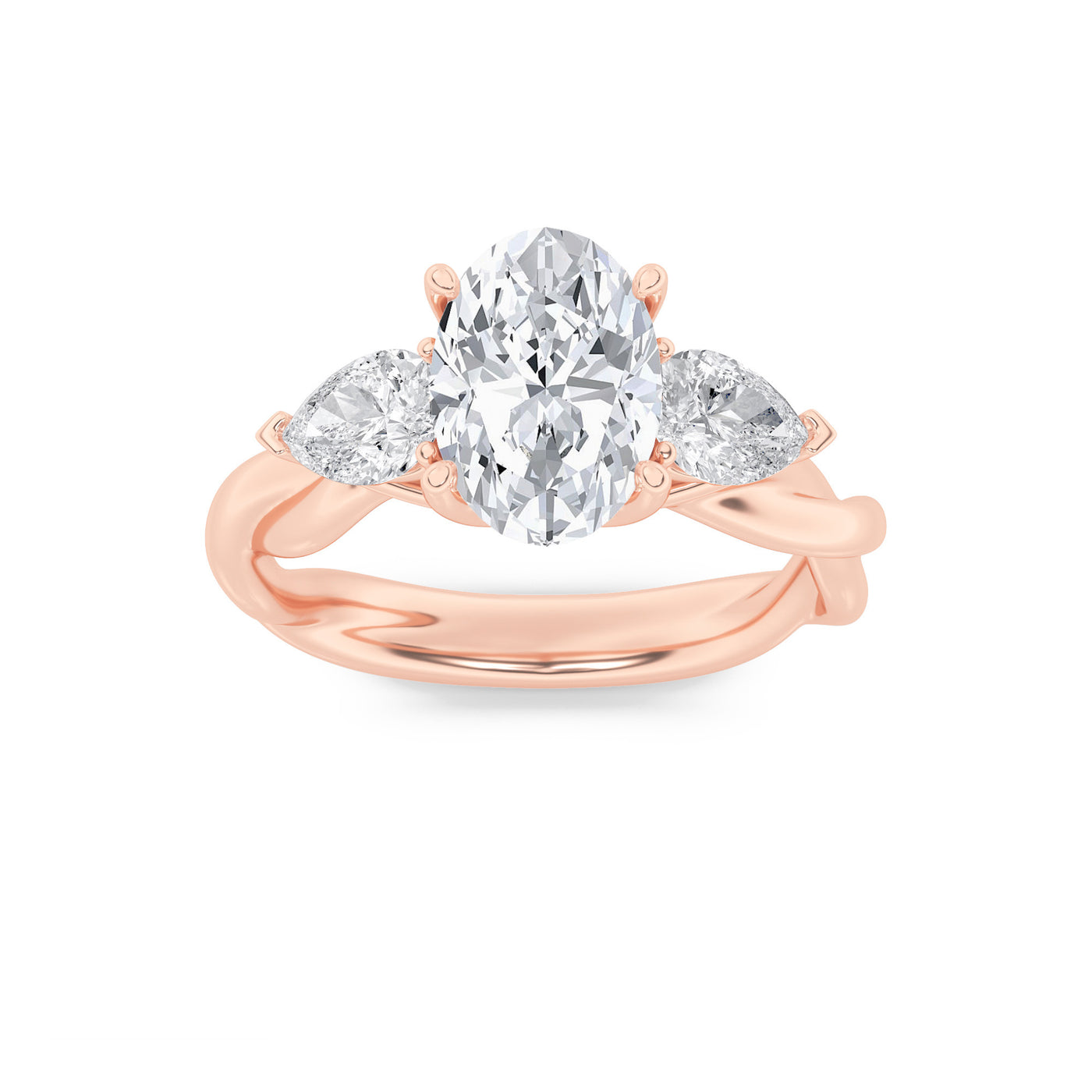 14KR 1.9ct Lab Diamond Oval Three-Stone Engagement Ring