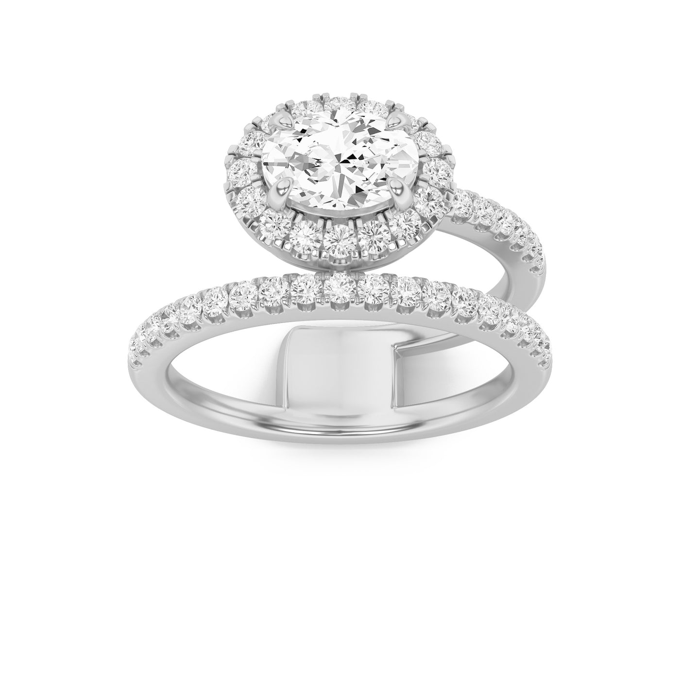 14KW 1ct Lab Oval Diamond Halo Engagement Ring