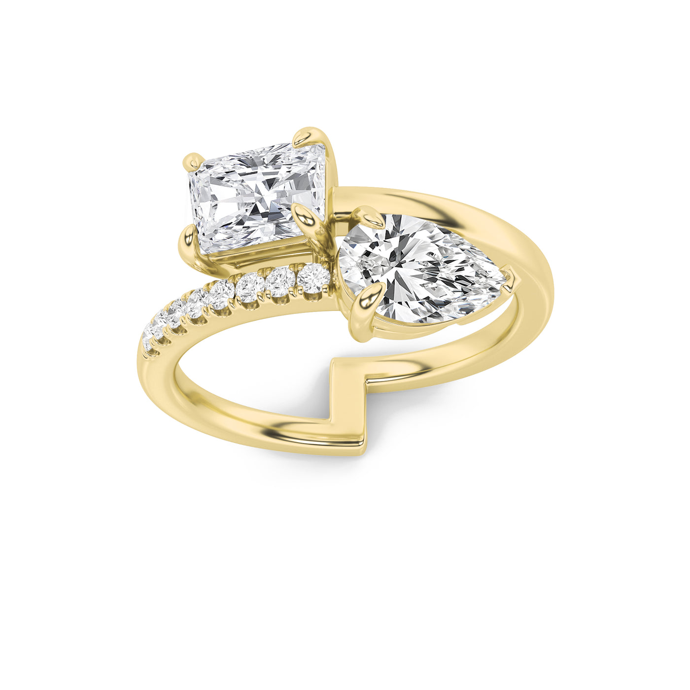 14KY 1.5ct Lab Diamond Radiant Pear Contemporary Ring