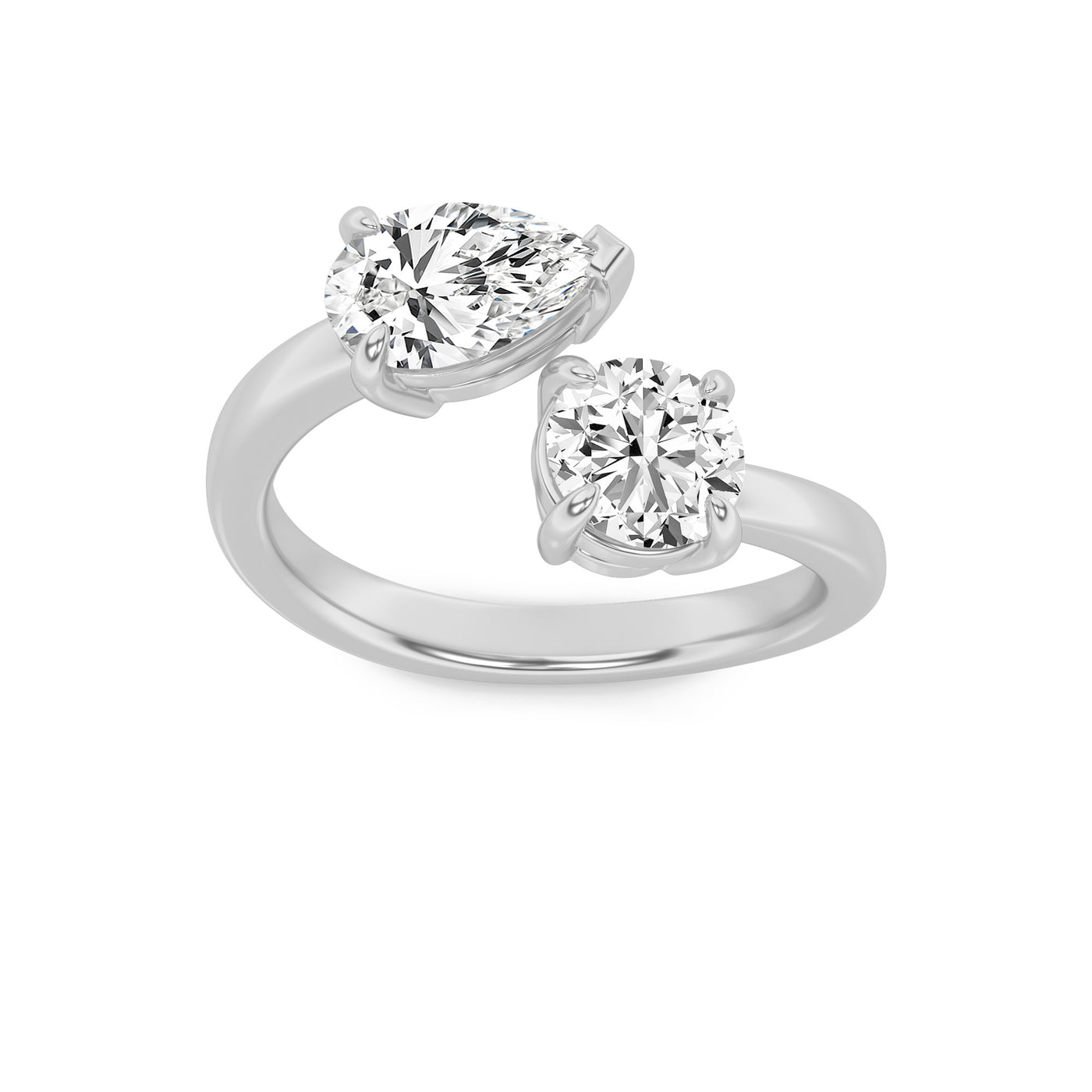 14KW 1.5ct Lab Diamond Pear Round Contemporary Ring